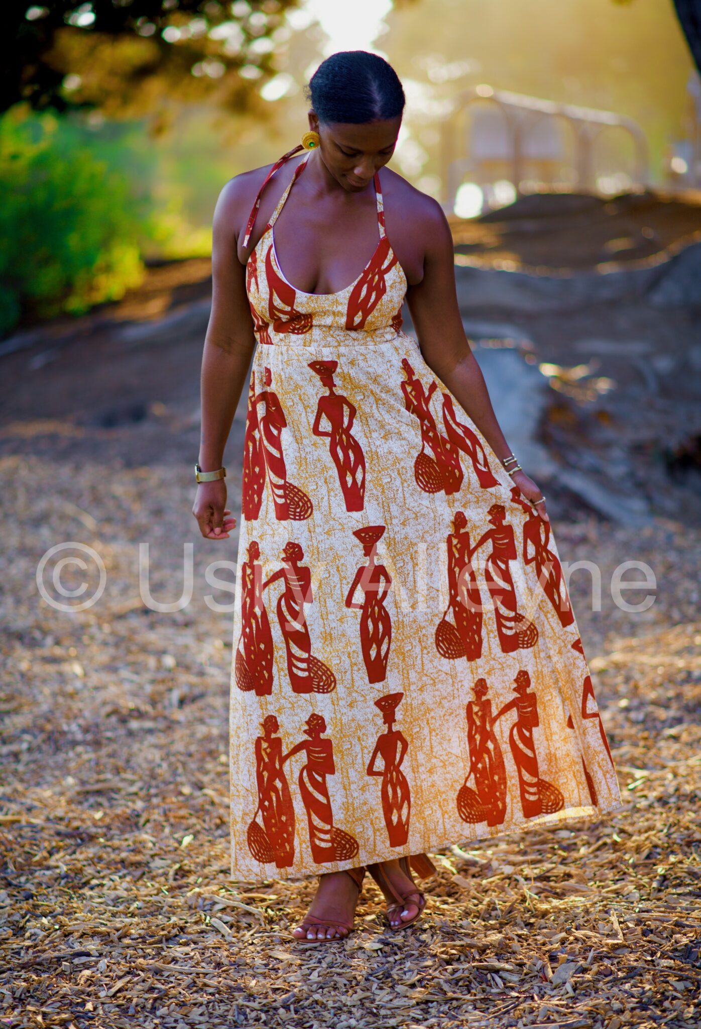 Model in Arican Print Dress